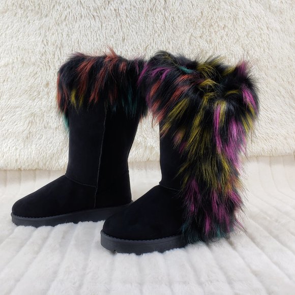 Chi Chi Black Multi Faux Fur Thick Lined Winter Boots - Picture 6 of 13